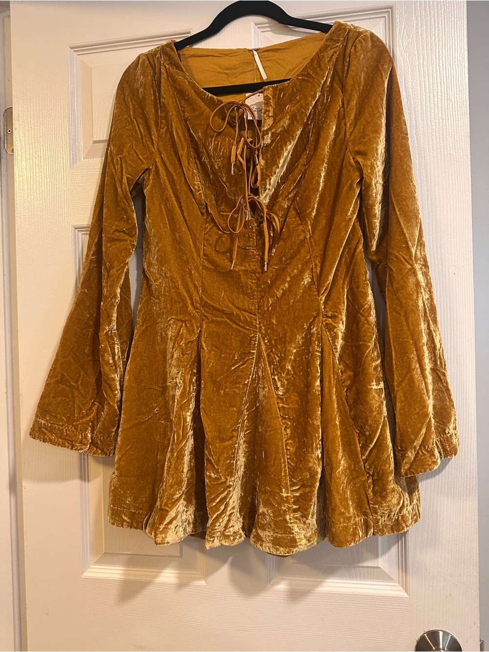 Free People Velvet Lace-Up Tunic in Mustard Gold